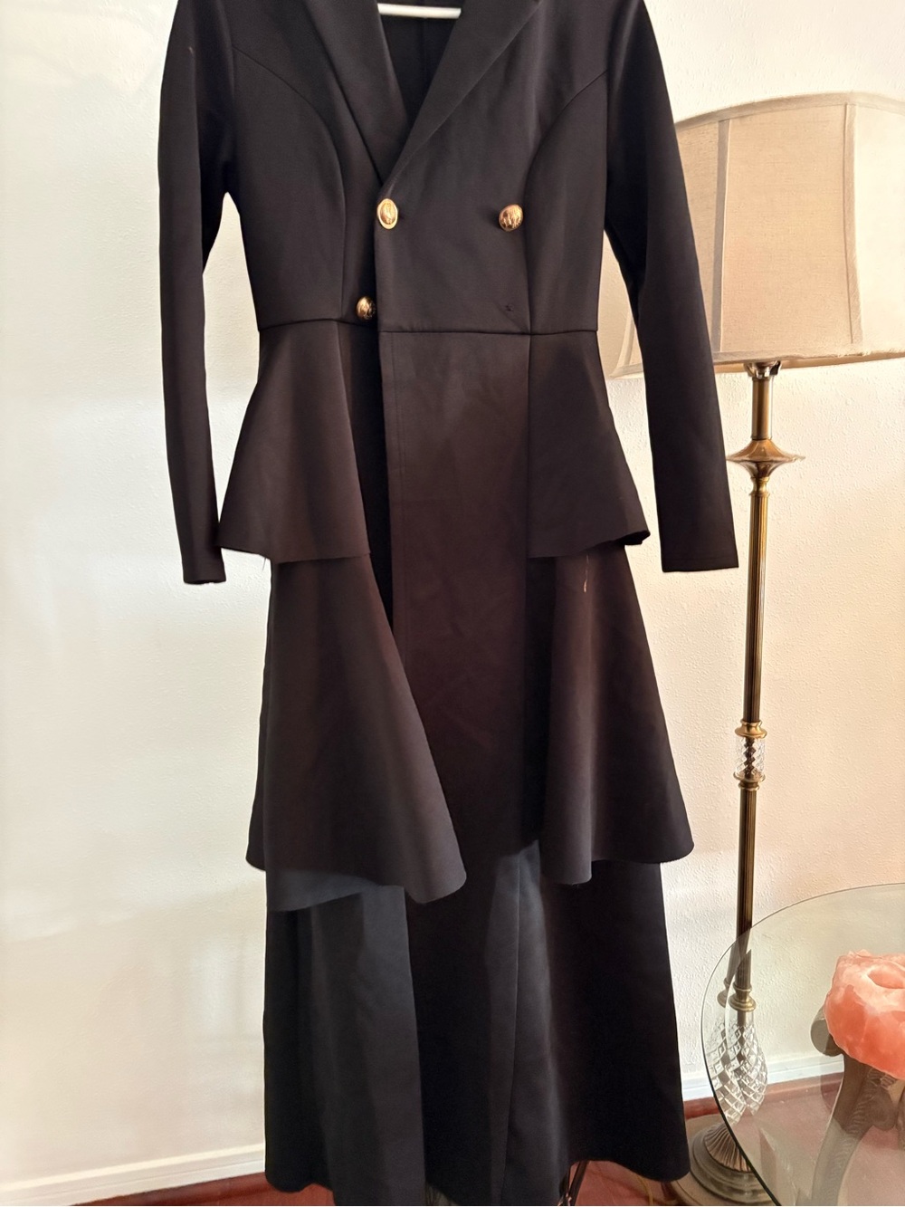 SHEIN Black Double-Breasted Maxi Dress with Peplum and Gold Buttons - Picture 6 of 8